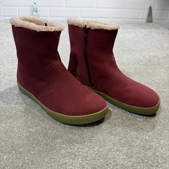 Birkenstock EUC Lille Suede Fleece Lined Boots Red Zip Up Womens 7 EU 38 Winter - Picture 1 of 15
